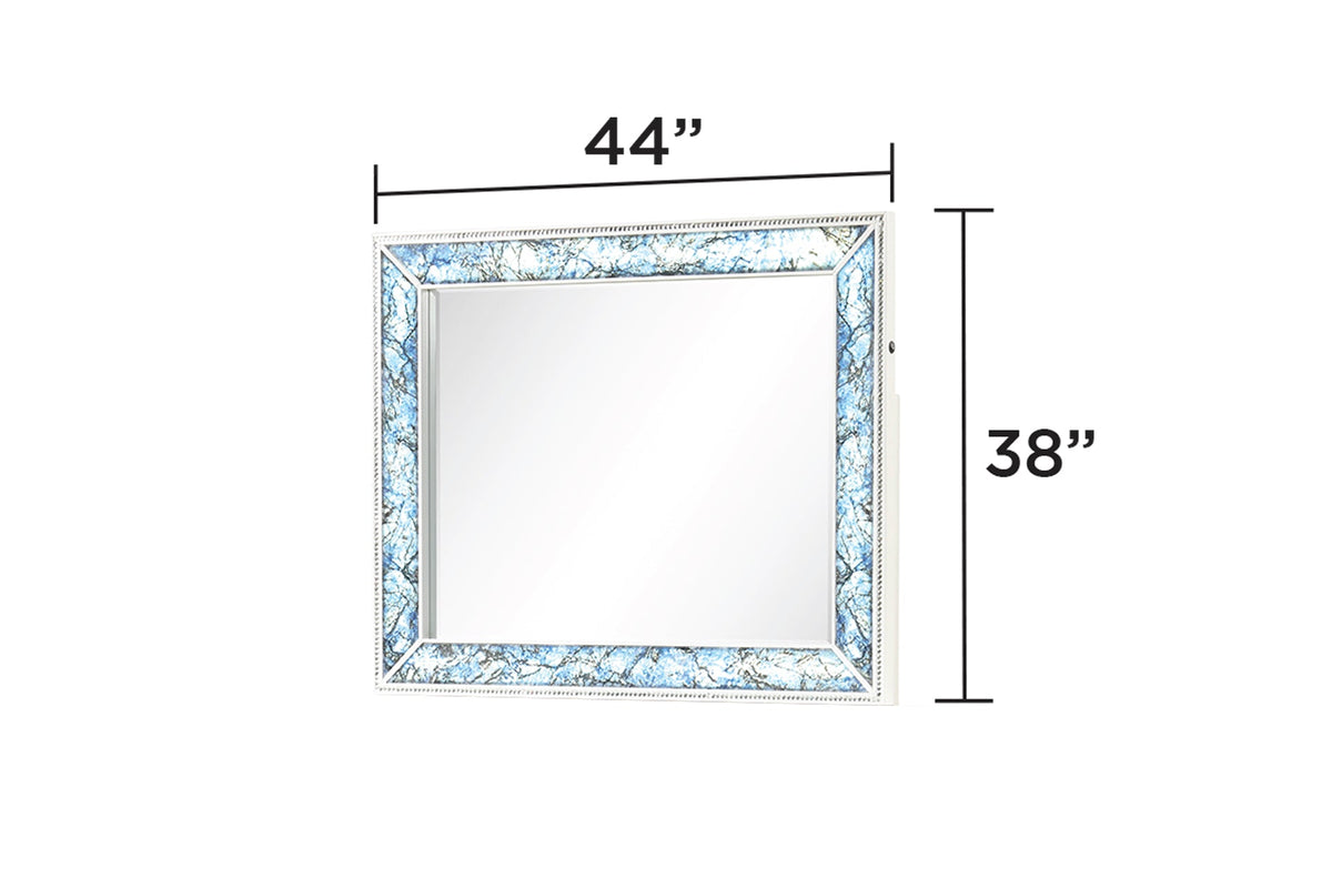 Laguna Modern Style 5 Pc Queen Upholstered Bedroom Set with LED Headboard - Blue Marble