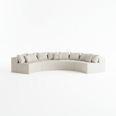 Sectional Sofa Designed for Modern Living, Curved Corduroy Upholstery, Modular 4 Seater, Deep Foam Cushions