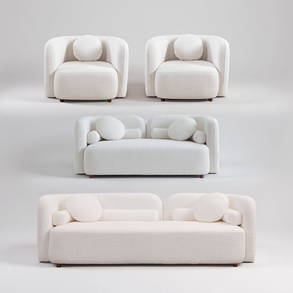 Japandi Luxury Modern Sofa Couch with Boucle Fabric - White Beige