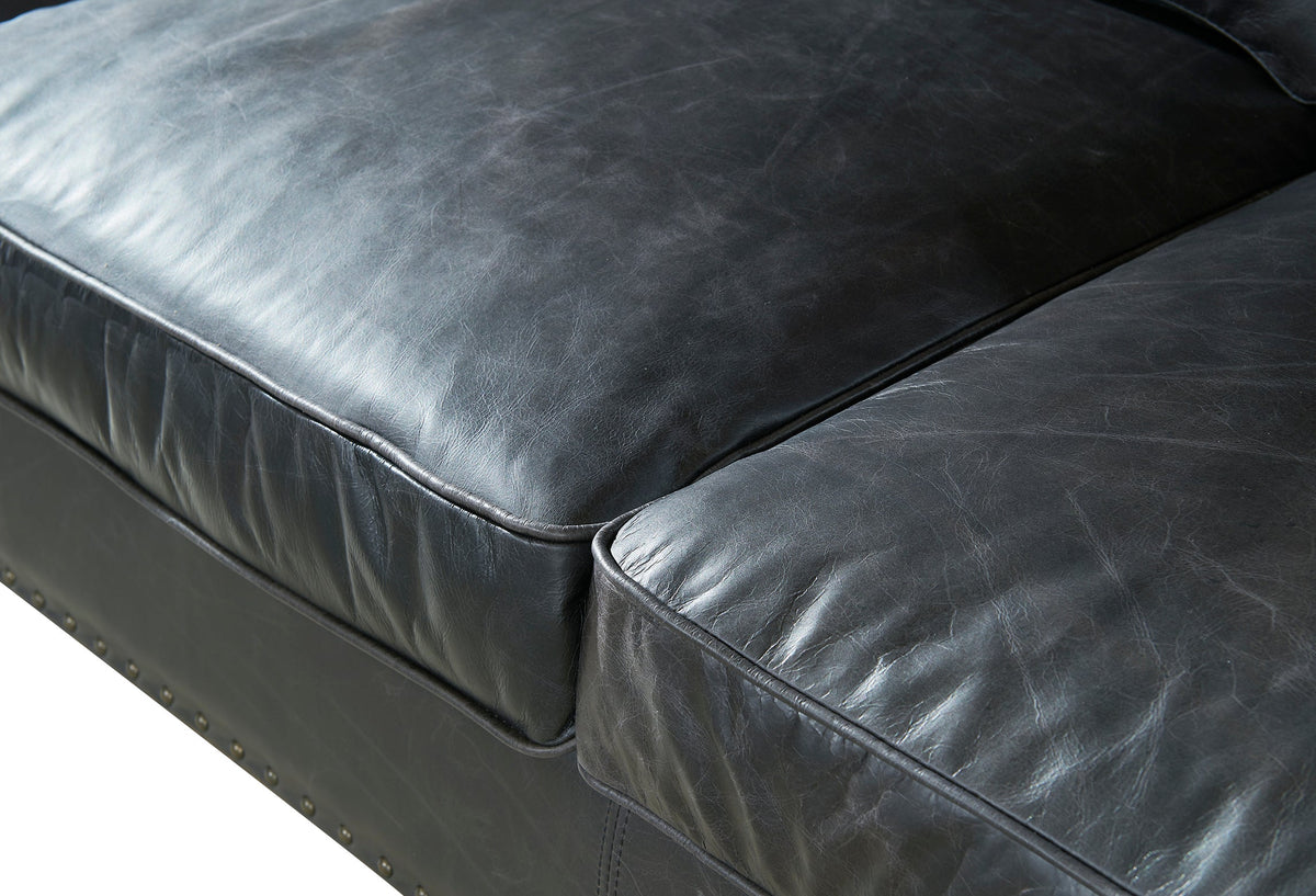 English Rolled Arm Sofa - Slate Leather