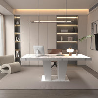 Extendable Dining Room Table for 6-10 Person, Modern Large Rectangular Kitchen Tables W/Dual Column Pedestal Base for Kitchen Living Room, White Marble