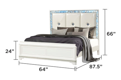 Laguna Modern Style 5 Pc Queen Upholstered Bedroom Set with LED Headboard - Blue Marble