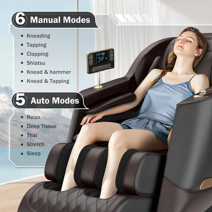 Massage Chair Full Body 53" Sl-Track Zero Gravity Shiatsu, Brown