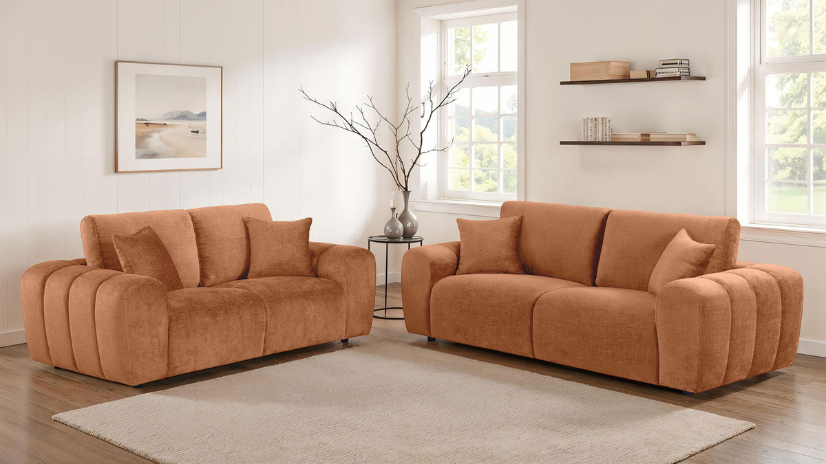 Burnett 2-piece Chenille Upholstered Sofa Set Burnt Orange