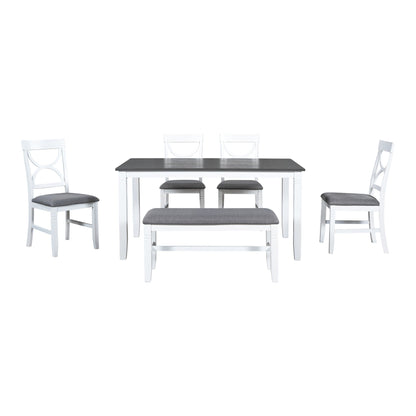 TOPMAX 6-Piece Wood Dining Table Set Kitchen Table Set with Upholstered Bench and 4 Dining Chairs, Farmhouse Style,Gray+White (old sku: SP000003AAK)