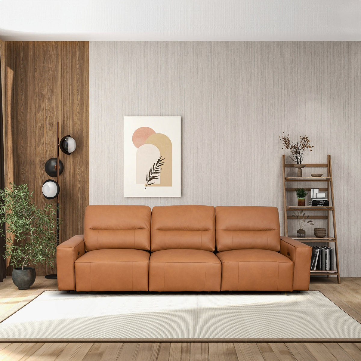 Triple Power Convertible Sofa Reclining Sectional with Queen Bed - Cognac