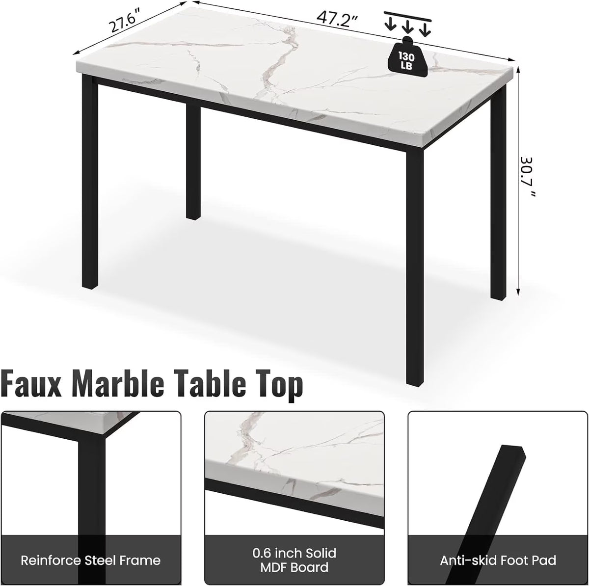 5-Piece Dining Table Set for 4, Modern Faux Marble Dining Table with 4 Velvet Chairs, White & Grey
