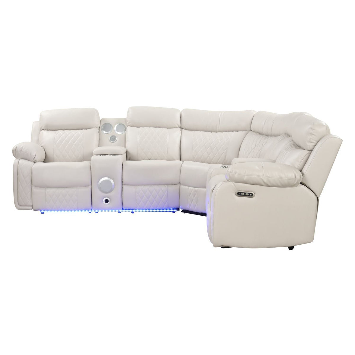 Power Reclining Sectional Sofa with Bluetooth Speakers and LED Lights - Beige