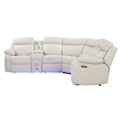 Power Reclining Sectional Sofa with Bluetooth Speakers and LED Lights - Beige