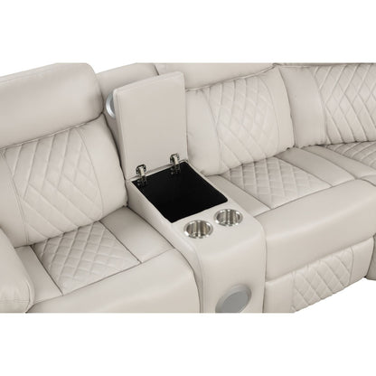 Power Reclining Sectional Sofa with Bluetooth Speakers and LED Lights - Beige