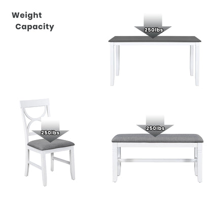 TOPMAX 6-Piece Wood Dining Table Set Kitchen Table Set with Upholstered Bench and 4 Dining Chairs, Farmhouse Style,Gray+White (old sku: SP000003AAK)
