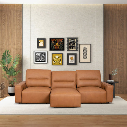 Triple Power Convertible Sofa Reclining Sectional with Queen Bed - Cognac