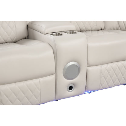 Power Reclining Sectional Sofa with Bluetooth Speakers and LED Lights - Beige