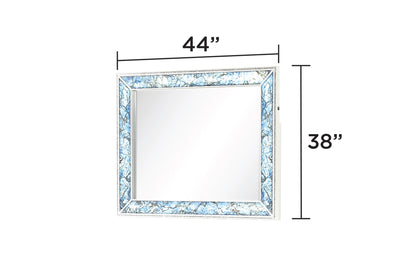Laguna Modern Style 5 Pc Queen Upholstered Bedroom Set with LED Headboard - Blue Marble