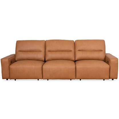 Triple Power Convertible Sofa Reclining Sectional with Queen Bed - Cognac