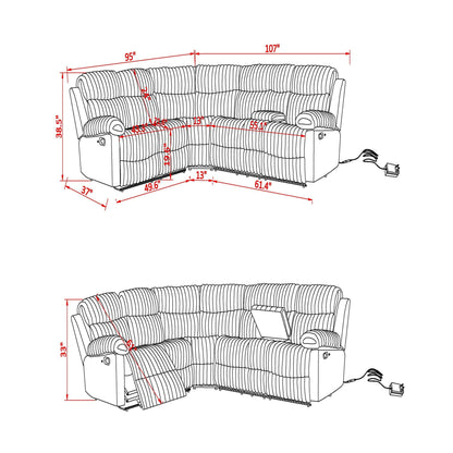 Gray Sectional Reclining Sofa with LED Lighting and Manual Recline