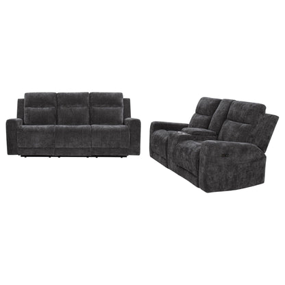 Kennett 2-piece Chenille Power Reclining Sofa Set Dark Grey