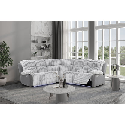 Gray Sectional Reclining Sofa with LED Lighting and Manual Recline