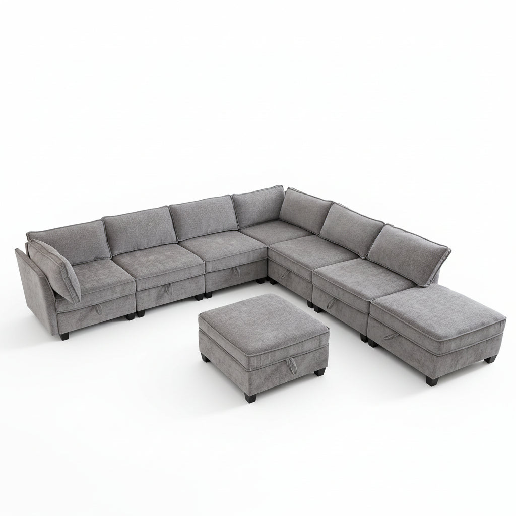 Modular Sectional Sofa Designed for Flexible Living, 8 Seater L-Shape, Hidden Storage, Reversible Chaise