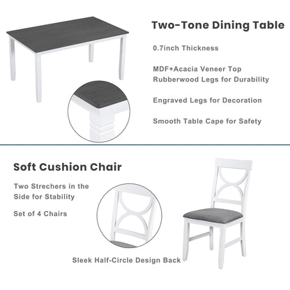 TOPMAX 6-Piece Wood Dining Table Set Kitchen Table Set with Upholstered Bench and 4 Dining Chairs, Farmhouse Style,Gray+White (old sku: SP000003AAK)