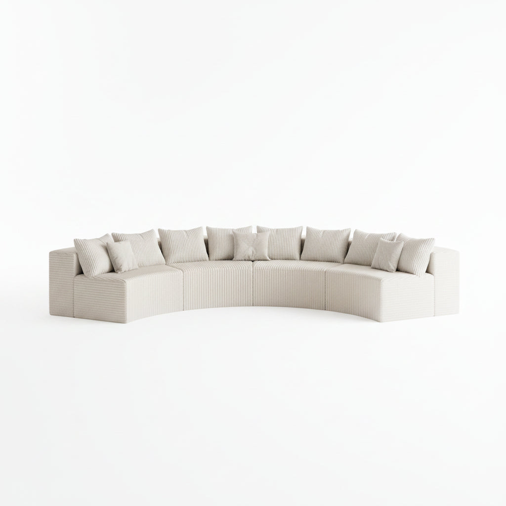 Sectional Sofa Designed for Modern Living, Curved Corduroy Upholstery, Modular 4 Seater, Deep Foam Cushions