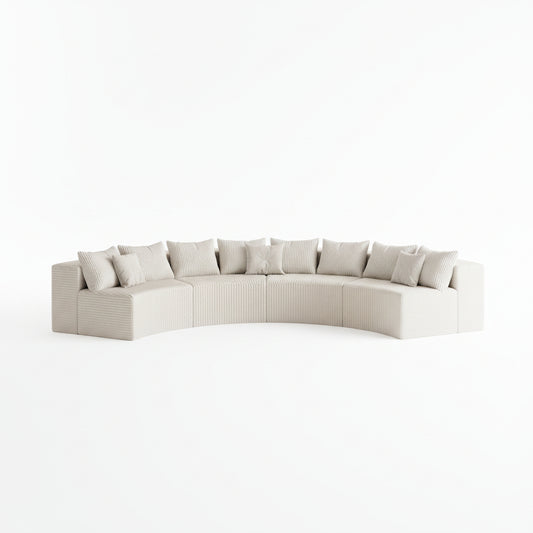 Sectional Sofa Designed for Modern Living, Curved Corduroy Upholstery, Modular 4 Seater, Deep Foam Cushions