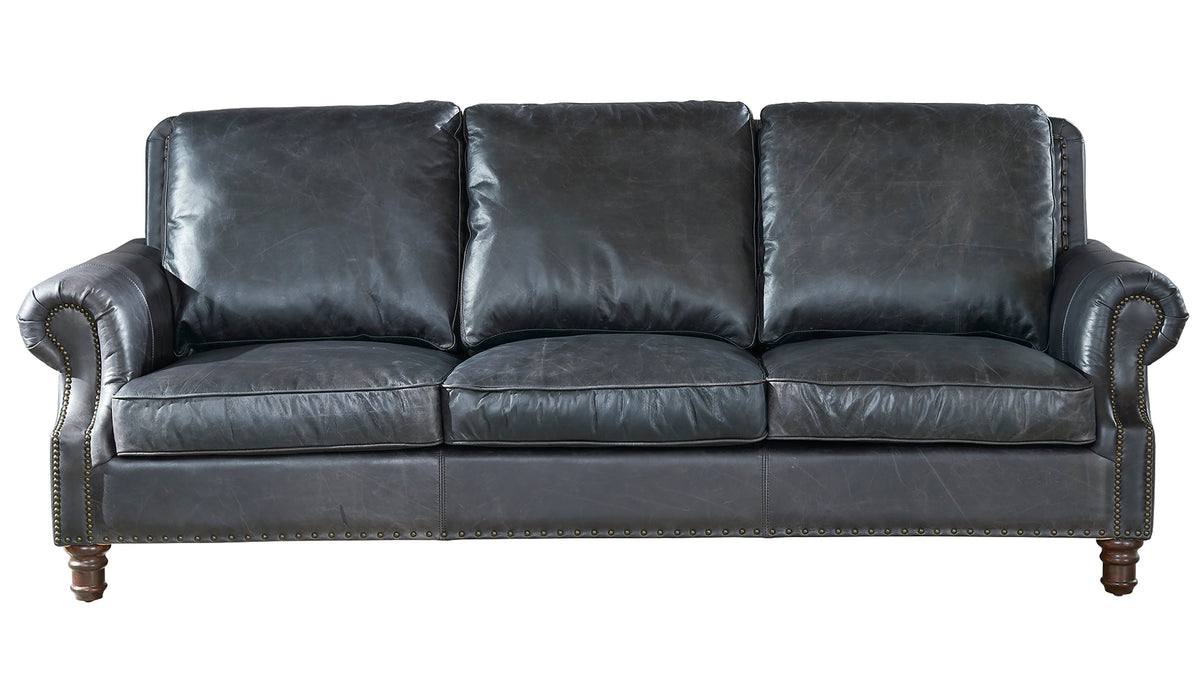 English Rolled Arm Sofa - Slate Leather