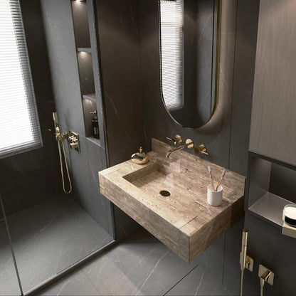 Travertine Wall-Mounted Bathroom Sink – 24 Inch