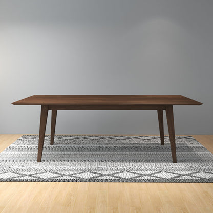 Levi Mid‑Century Solid Wood Dining Table Set, 86" Rectangular Kitchen Dining Table with 6 Pcs Leon PU Leather Dining Chairs, Modern Wood Dining Room Furniture Set for Home Kitchen