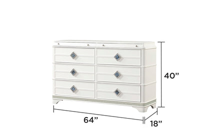 Laguna Modern Style 5 Pc Queen Upholstered Bedroom Set with LED Headboard - Blue Marble