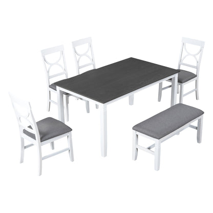 TOPMAX 6-Piece Wood Dining Table Set Kitchen Table Set with Upholstered Bench and 4 Dining Chairs, Farmhouse Style,Gray+White (old sku: SP000003AAK)