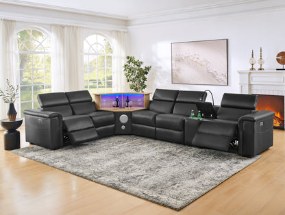 5-Seater L-Shaped Powered Recliner Sectional Sofa with Motorized Lift Cabinet - Black or Dark Grey