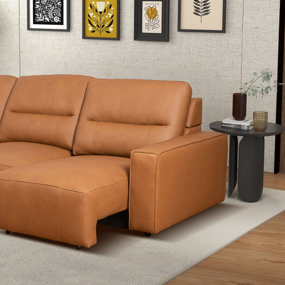 Triple Power Convertible Sofa Reclining Sectional with Queen Bed - Cognac