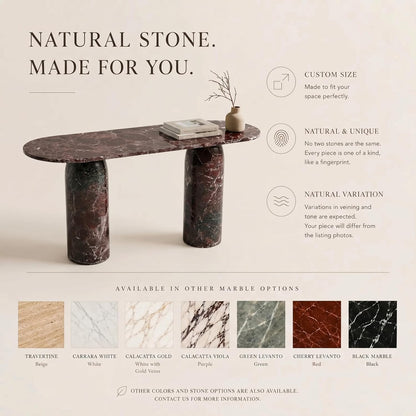 Handmade Natural Marble Console Table | Custom Stone Entryway & Sofa Table
