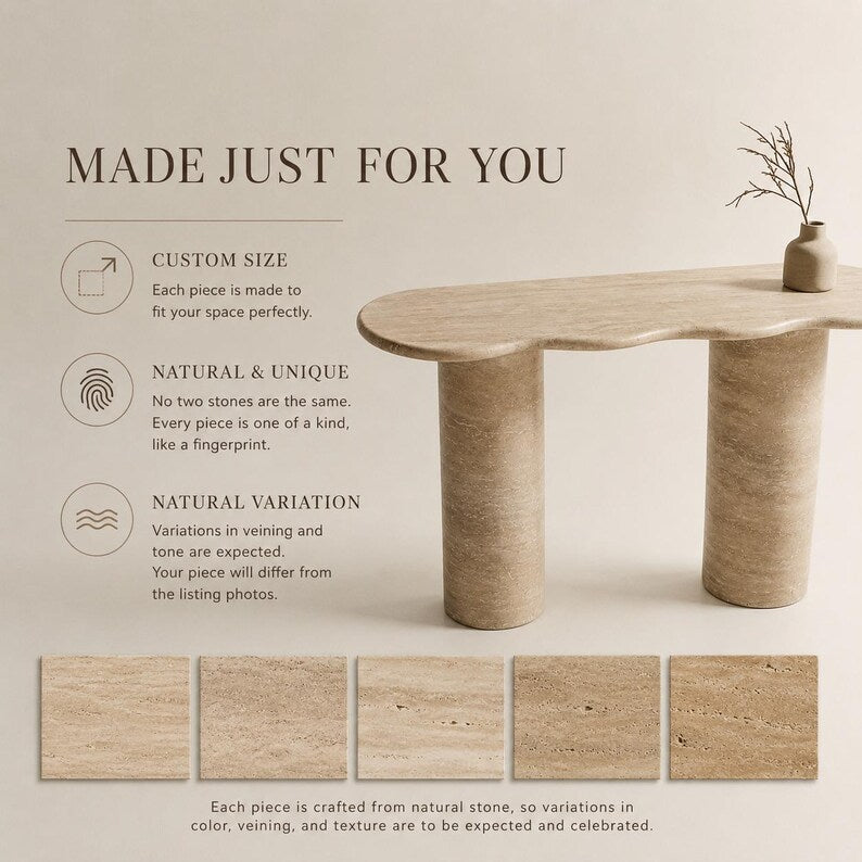 Handmade Travertine Console Table, Custom Marble Entryway Table