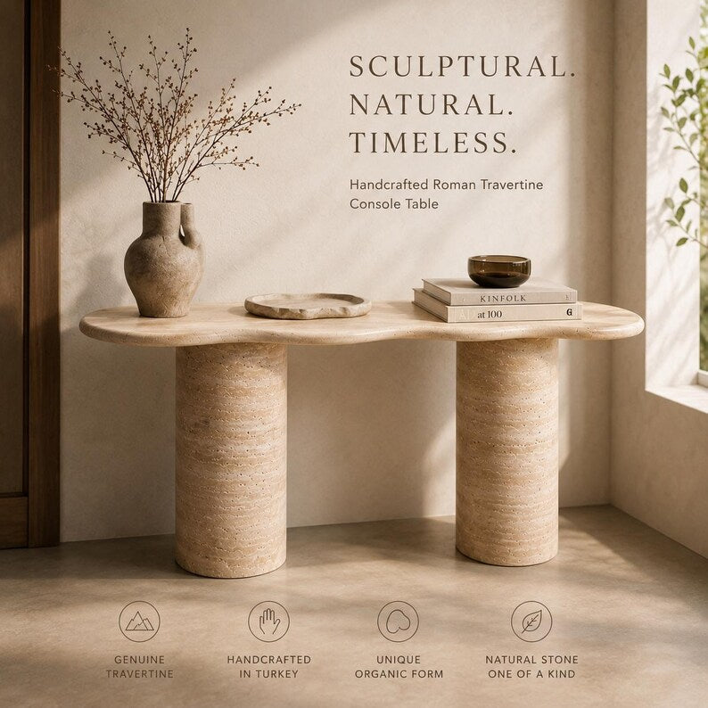 Handmade Travertine Console Table, Custom Marble Entryway Table
