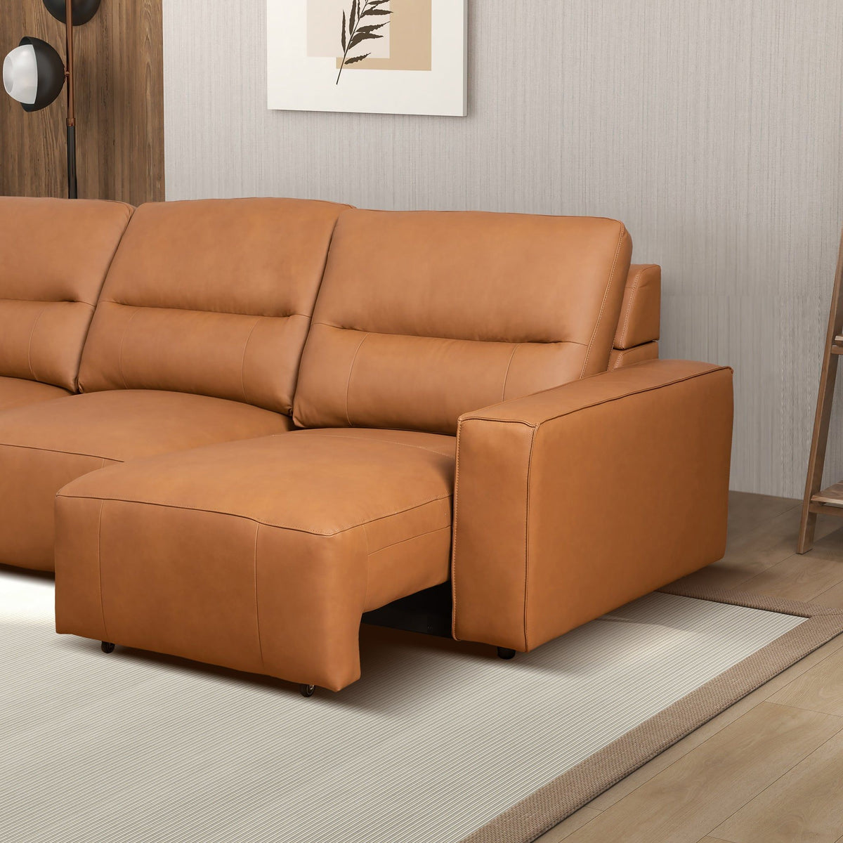 Triple Power Convertible Sofa Reclining Sectional with Queen Bed - Cognac