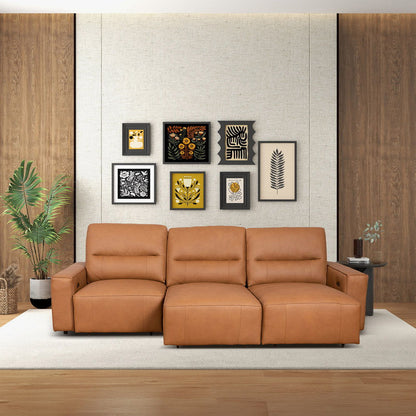 Triple Power Convertible Sofa Reclining Sectional with Queen Bed - Cognac