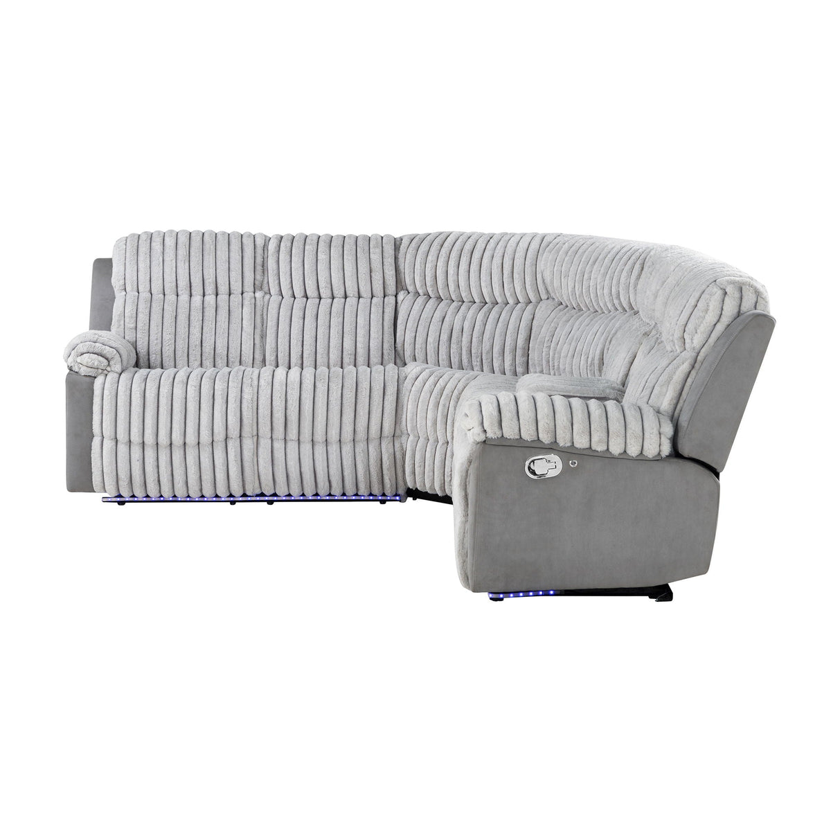 Gray Sectional Reclining Sofa with LED Lighting and Manual Recline