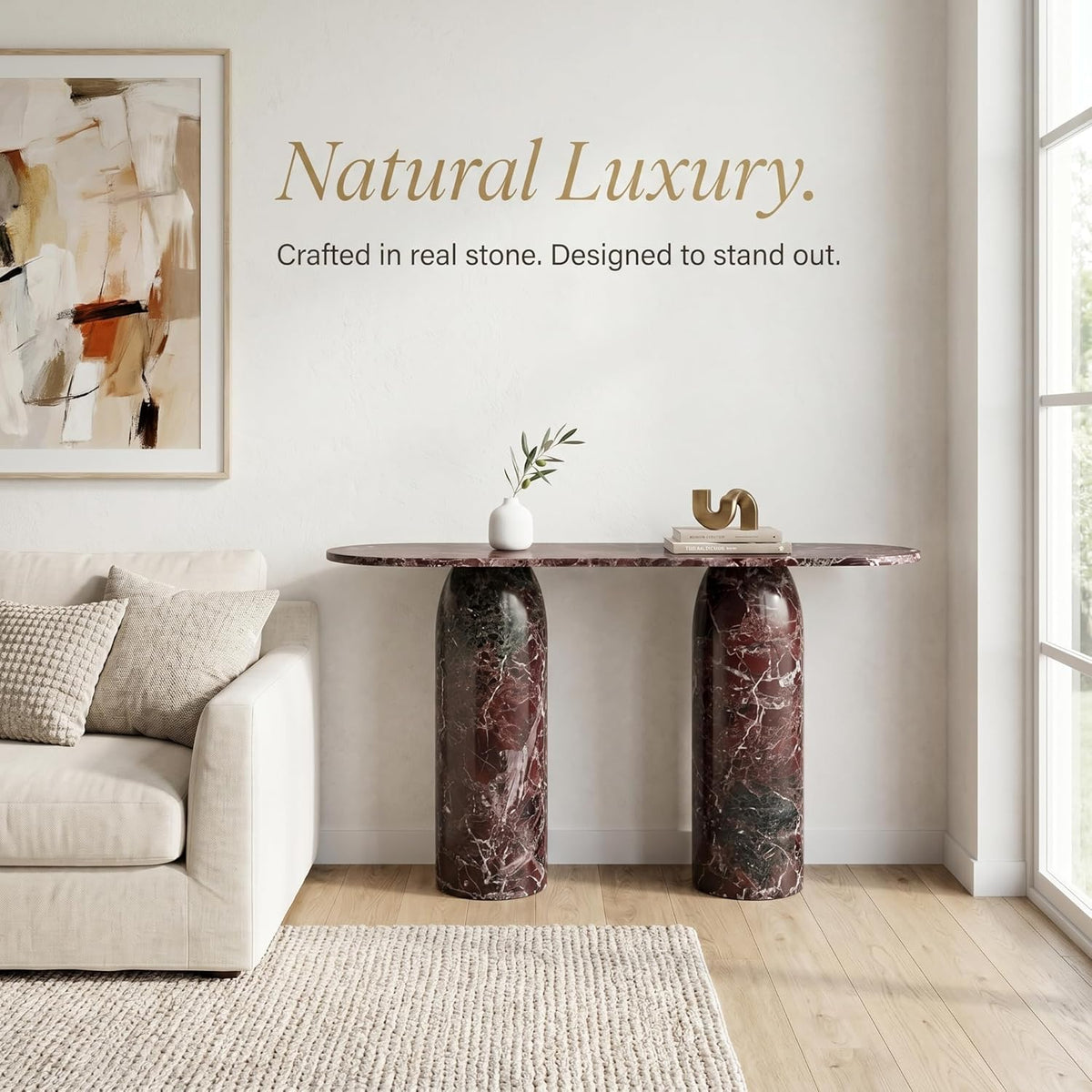 Handmade Natural Marble Console Table | Custom Stone Entryway & Sofa Table