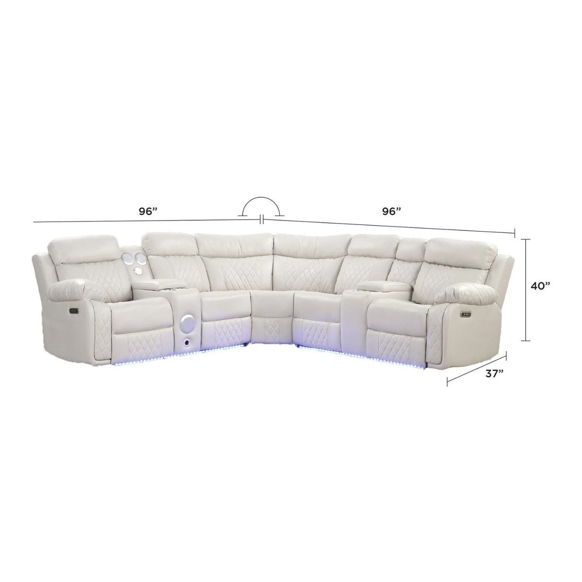 Power Reclining Sectional Sofa with Bluetooth Speakers and LED Lights - Beige