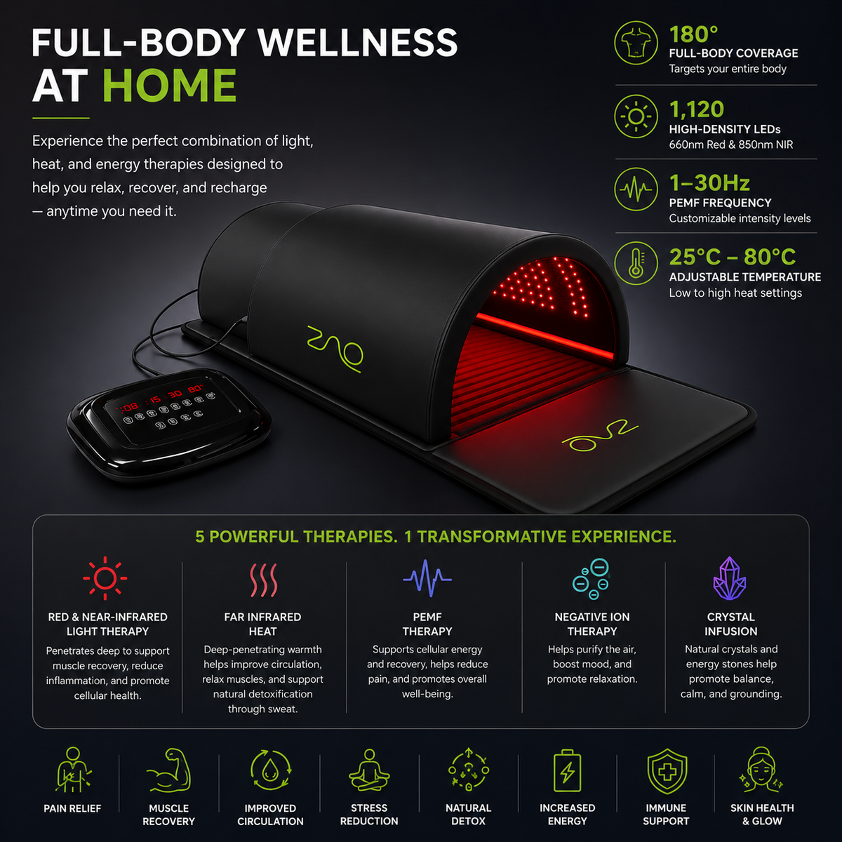ZUNA Pro Far Infrared PEMF, Infrared, Red Light Sauna Dome – Full-Body Wellness (2026)
