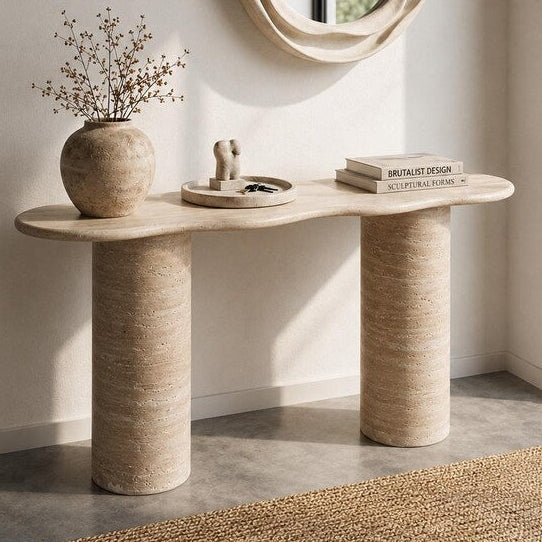 Handmade Travertine Console Table, Custom Marble Entryway Table