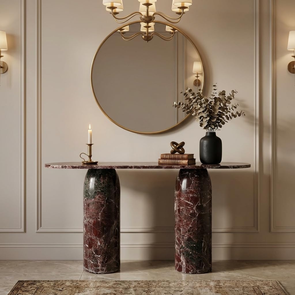 Handmade Natural Marble Console Table | Custom Stone Entryway & Sofa Table