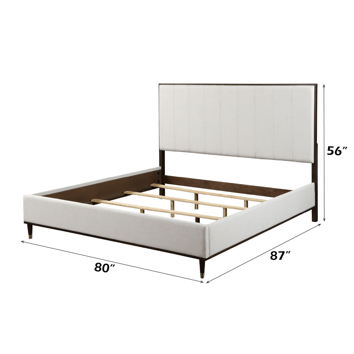 Carena 5 Piece Bedroom Set with Eastern King Bed - Wood & Fabric - Dark Brown/White